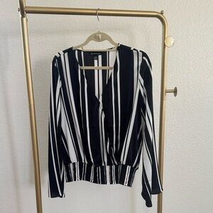 INC International Concepts Black and White Striped Blouse